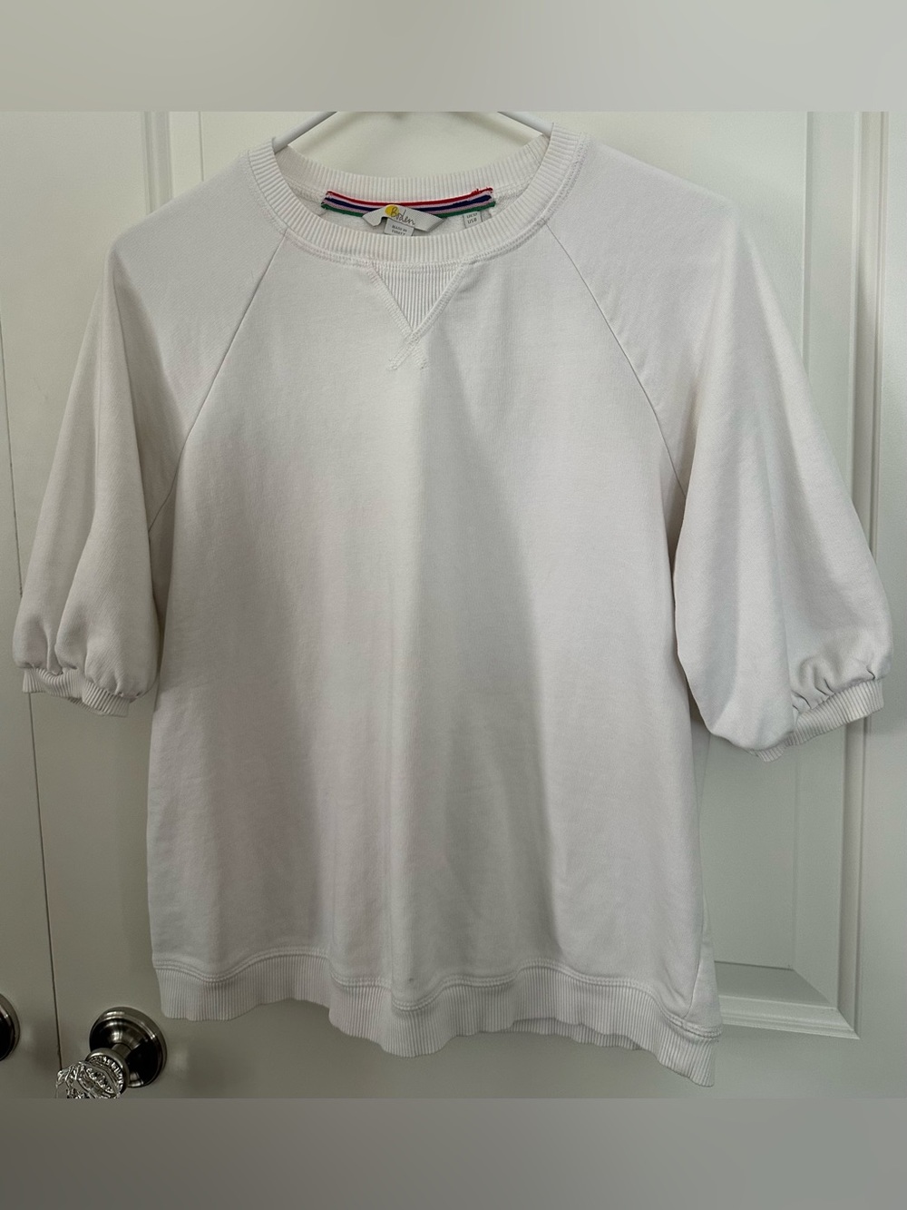 Boden White Puff Sleeve Short Sleeve Sweatshirt Top Women’s US 8